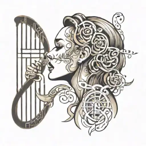 tattoo of a woman in profile singing and with DNA with musical notes tattoo design idea