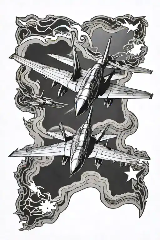 Jet fighter jet flying tattoo design idea