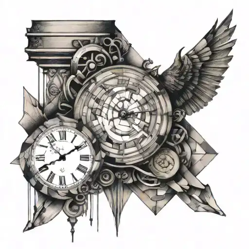 crumbling timepiece + book tattoo design idea