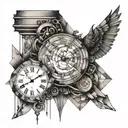 crumbling timepiece + book tattoo design idea