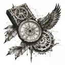 crumbling timepiece + book tattoo design idea