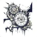 crumbling timepiece + book tattoo design idea