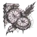 crumbling timepiece + book tattoo design idea