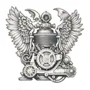 Double Headed Eagle Chopper Engine tattoo design idea