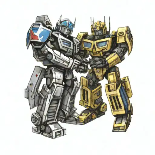 bumblebee and optimus prime high five  tattoo design idea