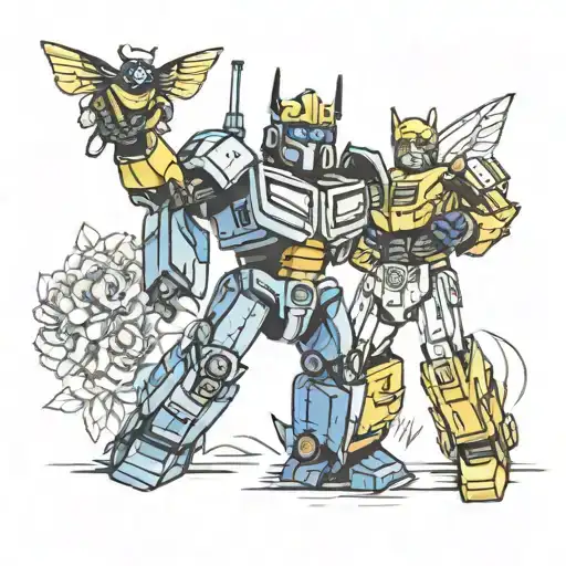 bumblebee and optimus prime high five  tattoo design idea