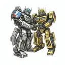 bumblebee and optimus prime high five  tattoo design idea