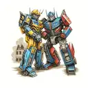 bumblebee and optimus prime high five  tattoo design idea