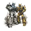 bumblebee and optimus prime high five  tattoo design idea