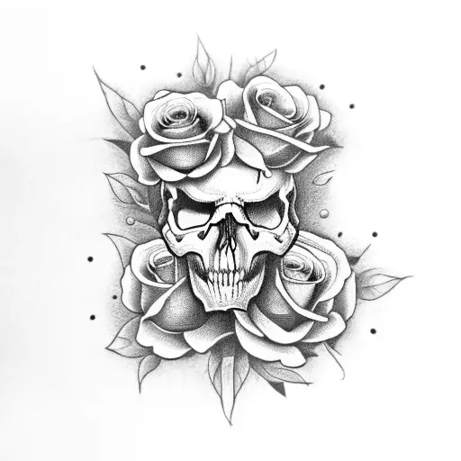 skull , old clock , roses , leg tattoo design idea