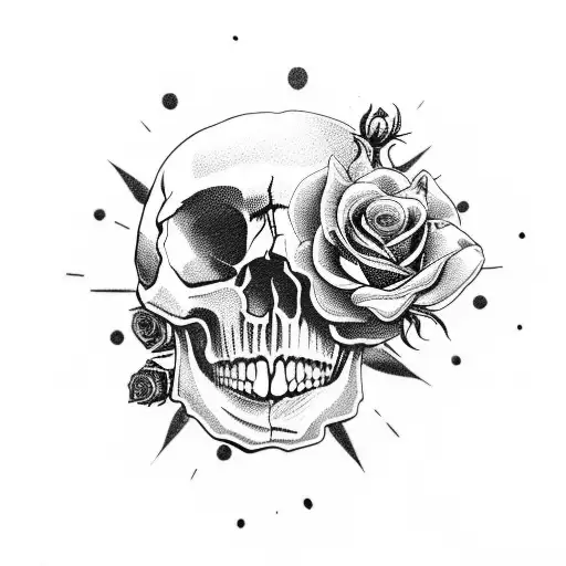 skull , old clock , roses ,  tattoo design idea