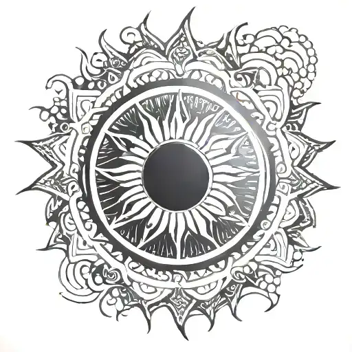 traditional sun with concentric circles radiating from center tattoo design idea