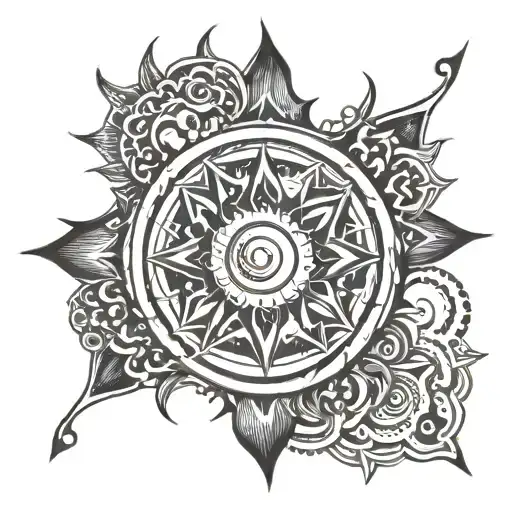 traditional sun with concentric circles radiating from center representing strength and inner growth tattoo design idea