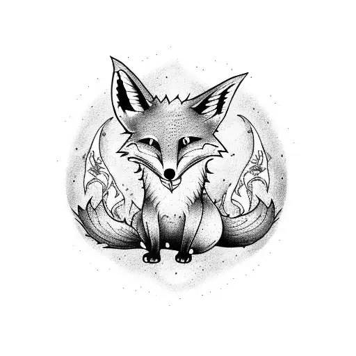 A cocktail glass with a fox and a dragon sitting on the rim tattoo design idea