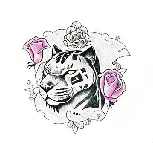 American traditional black panther with flowers inside  tattoo design idea