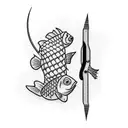 sewing needle with fish hook tattoo design idea