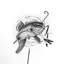 sewing needle with fish hook tattoo design idea