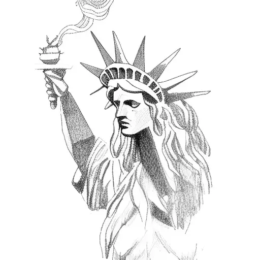 Statue of Liberty as a mermaid with flowing hair and a trident tattoo design idea