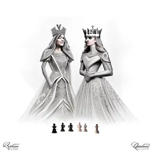 king queen and princess chess  tattoo design idea