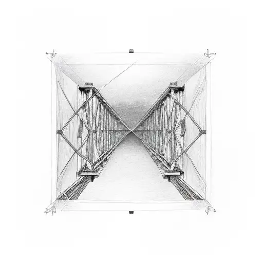 a box, within the box a drawing of a bridge over water, around the box is the quote "the view from halfway down" tattoo design idea