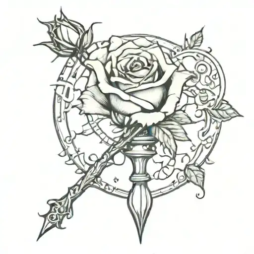Thorn rose that grows around and out of a broken hourglass tattoo design idea