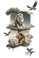  EXACT SCENE FROM LION KING 2 WHERE SIMBA SEES MUFASA IN THE SKY AND LETTERING IN THE SKY ' REMEMBER WHO YOU ARE' tattoo design idea