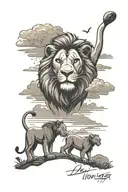  EXACT SCENE FROM LION KING 2 WHERE SIMBA SEES MUFASA IN THE SKY AND LETTERING IN THE SKY ' REMEMBER WHO YOU ARE' tattoo design idea