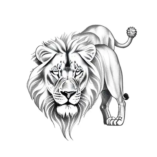 A modern interpretation of Jesus walking on water with a lion by his side tattoo design idea