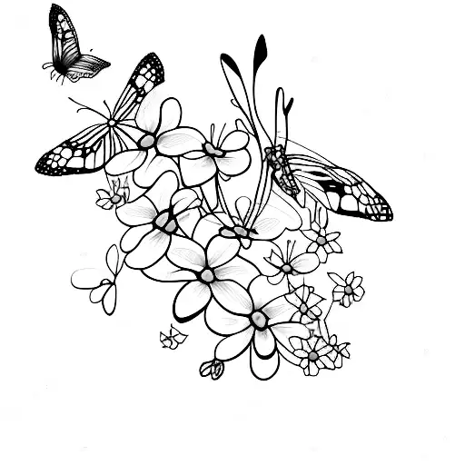 larkspur with butterflys and the numbers 333 tattoo design idea