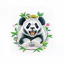 Angry Panda with flowers tattoo design idea