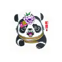 Angry Panda with flowers tattoo design idea