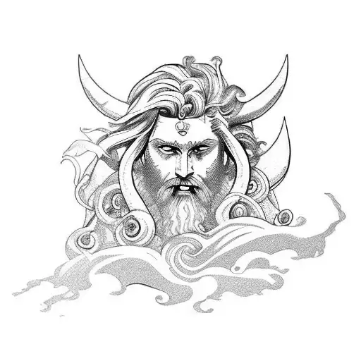 neptune, poseidon, horses tattoo design idea