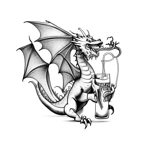 A dragon holding a drink in its claw tattoo design idea