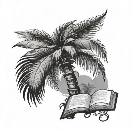 Thorn bush with a bible quote and a palm tree in the wind,  tattoo design idea