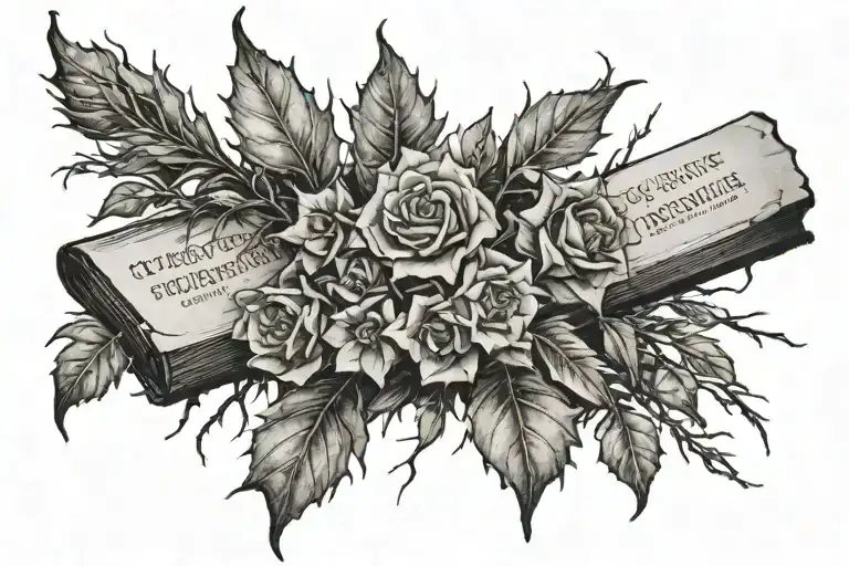 Rugged looking thorn bush with a bible quote forearm tattoo tattoo design idea