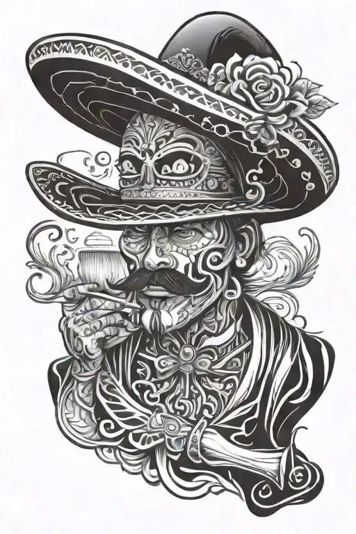 mexican in sombrero cooking tattoo design idea
