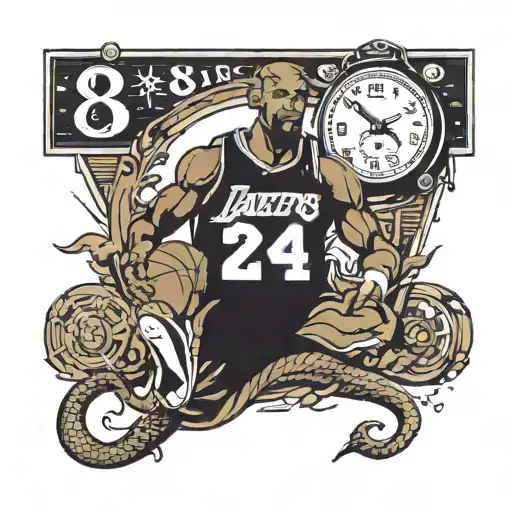 Can you make a tattoo with a shot clock that say 8:24 with a black mamba hitting the shot clocktheme it ask Kobe Bryan tattoo design idea