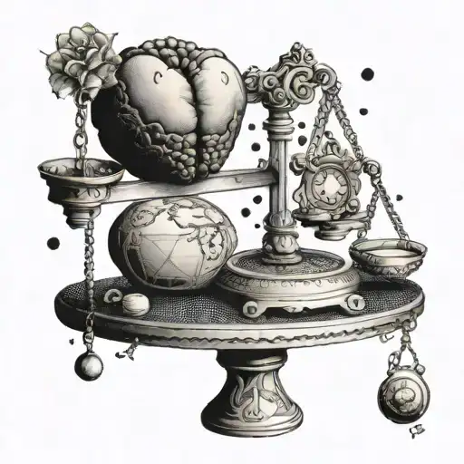 Weighing the heart and brain on the scales showing the balancing life tattoo design idea