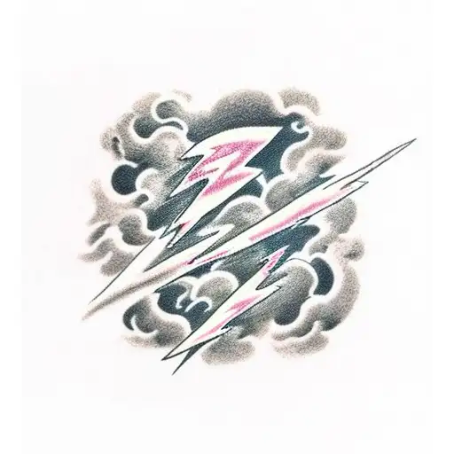 A powerful storm with dark clouds and lightning bolts. In the center, include a verse banner with Joel 2:10-11 tattoo design idea