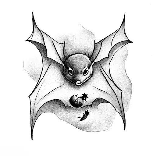 bat holding a dumpling with australia flag tattoo design idea