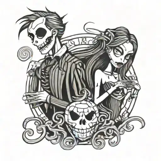 jack, sally e zero nightmare before Christmas  tattoo design idea
