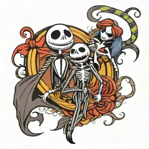 jack. sally e zero nightmare before Christmas  tattoo design idea