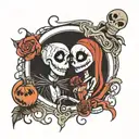 jack. sally e zero nightmare before Christmas  tattoo design idea
