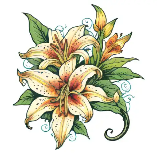 stargazer lily with name in stalk tattoo design idea