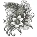phoenix and stargazer lily tattoo design idea