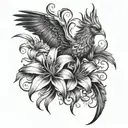 phoenix and stargazer lily tattoo design idea