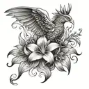 phoenix and stargazer lily tattoo design idea