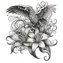 phoenix and stargazer lily tattoo design idea
