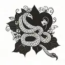 heart shaped snake with an M inside with flowers around it tattoo design idea