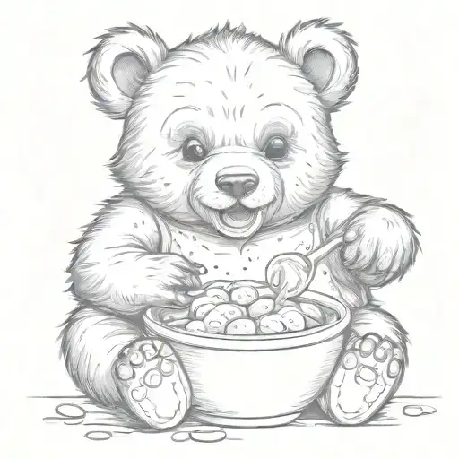 baby bear eating honey tattoo design idea